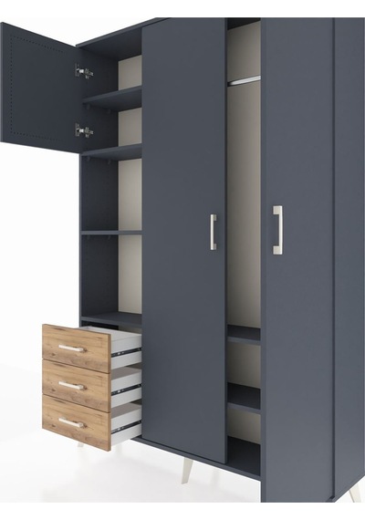Arges Dolap 6 Raflı 3 Çekmeceli Tek Askılı 132x30x195 Antrasit-antrasit/çam Antrasıt/atlas Çam Arges Dolap 6 Raflı 3 Çekmeceli Tek Askılı 132x30x195 Antrasit-antrasit/çam Antrasıt/atlas Çam