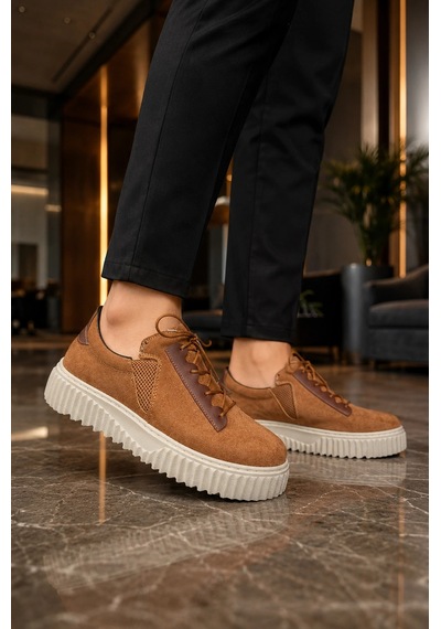 Mevese Dlob Erkek Bağcıklı Süet Günlük Casual Spor Sneaker Ayakkabı - Taba
