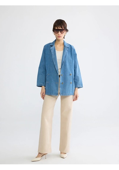 Lc Waikiki Lacivert Kruvaze Yaka Kadın Jean Blazer Ceket