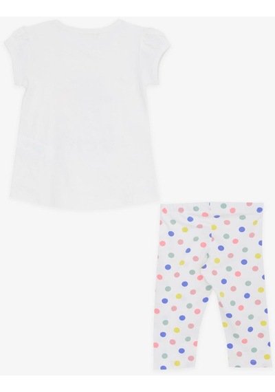 Breeze Kız Bebek Çocuk Pamuklu Renkli Puantiyetili Taytlı Takım-12726-krem Krem