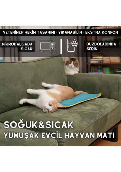 Serin 60x40cm - 4 Mevsim Kedi/köpek Matı, Sıcak Veya Soğuk Kullanılabilen Minder Yatak Petrol