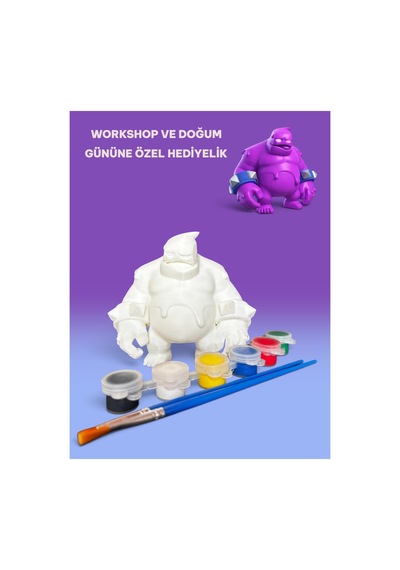3d Golem Figür Boyama Seti - Kendin Boya Hobi Ve Etkinlik Seti - Akrilik Boya + 2 Fırça