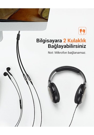 Ugreen 3.5mm 2'li Aux Kulaklık Çoklayıcı, Siyah, 20816