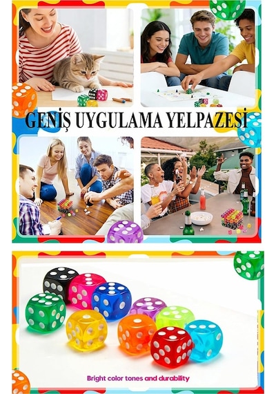Okey Zarı 2 Adet Renkli Oyun Zarı Plastik Akrilik 16 Mm Şeffaf Zar Masa Oyunları Zarı Eğlence