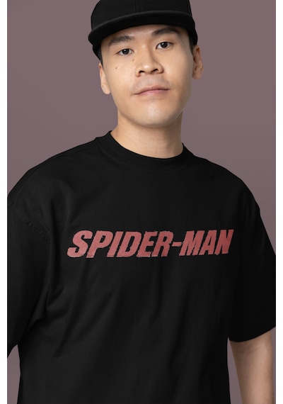 Tasarım Spider-man Sırt Baskılı Unisex Oversize Örümcek Adam Süpe Siyah
