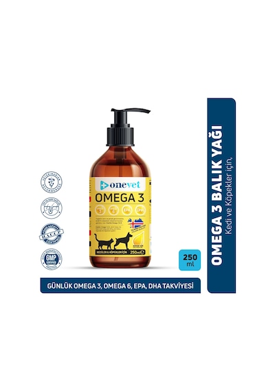 Onevet Omega 3 Kedi ve Köpekler İçin Deri ve Tüy Sağlığı Destekleyici Balık Yağı 250 Ml