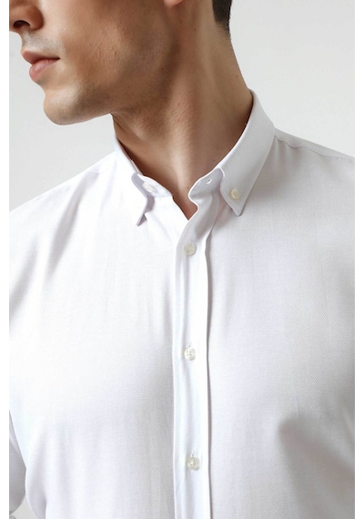 D's Damat Slim Fit Armürlü Düğmeli Yaka Pamuklu Erkek Gömlek - Beyaz 5HC02ORT07265 Beyaz