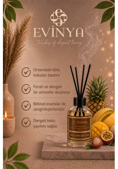 Yellow Melon 100 Ml Bambu Çubuklu Oda Kokusu Ferah Kavun Kokulu Reed Diffuser Vanilla