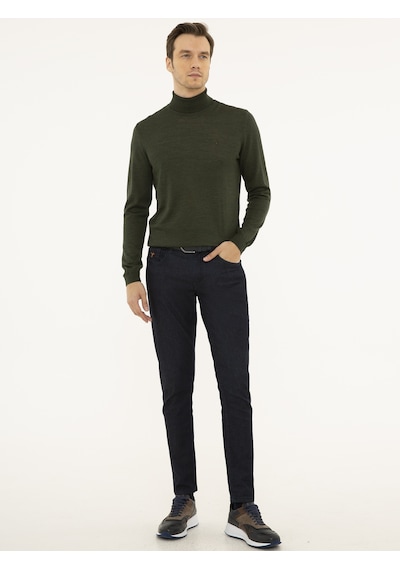 Cacharel Haki Slim Fit Balıkçı Yaka Basic Triko Kazak Yesıl