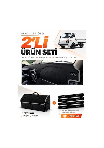 E-biz Hyundai H100 2020-2024 Uyumlu Torpido Örtüsü + Tay Tüyü Bagaj Çantası - Siyah-gri - Hu023