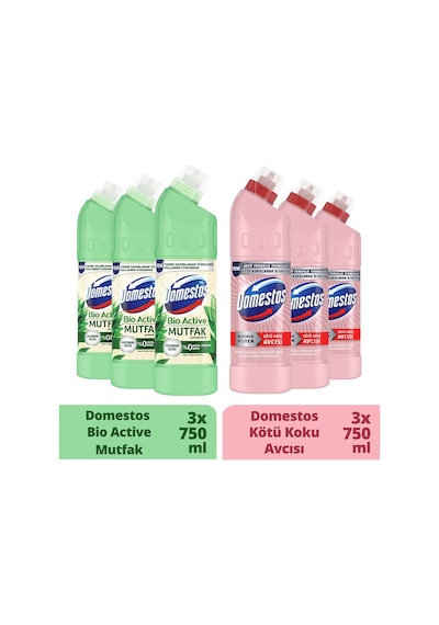 Domestos Beyaz Sabun Ferahlığı Çamaşır Suyu 3 x 750 ML + Domestos Mutfak Bio Active Çamaşır Suyu 3 x 750 ML Domestos Beyaz Sabun Ferahlığı Çamaşır Suyu 3 x 750 ML + Domestos Mutfak Bio Active Çamaşır Suyu 3 x 750 ML