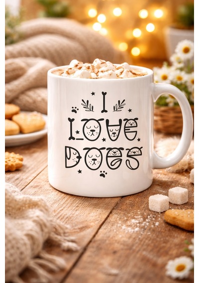 I Love Dogs Tasarımlı Porselen Kupa Model 64 Sevimli Köpek Figürlü, Kahve & Çay Kupası Diğer