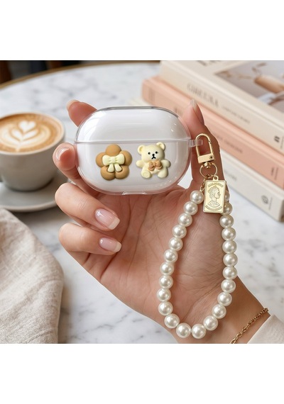 Caseonn Huawei Freebuds Pro 5 Kılıf Transparan Çiçek Ve Ayıcık Şeffaf