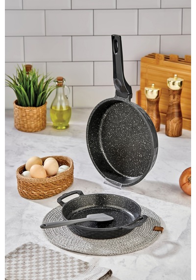 Polochef Kristal Tava Ve Sahan Set Granit Siyah