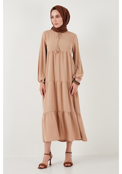 Lela Modest Regular Fit Dik Yaka Uzun Bayan Elbise 611El545 Camel
