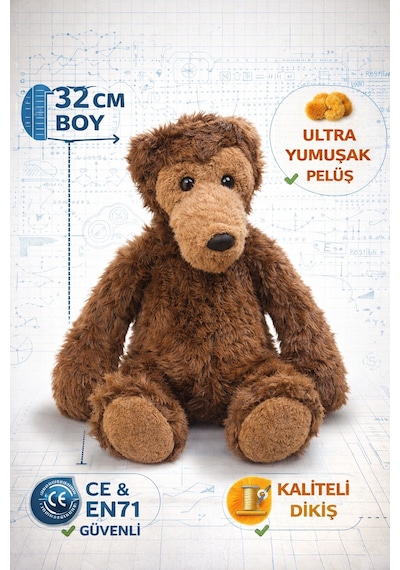 32 Cm Kahverengi Pelüş Oyuncak Boz Ayı Büyük Boy Yumuşak Ayıcık Ce Sertifikalı Uyku Arkadaşı