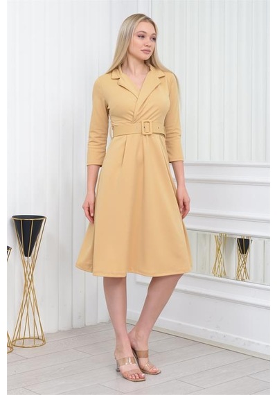 Neşeli Butik Kadın Kemer Detaylı Midi Boy Elbise Dks016 Bej Neşeli Butik Kadın Kemer Detaylı Midi Boy Elbise Dks016 Bej