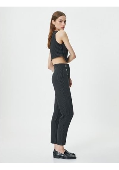 Koton Trousers-siyah Çizgili Siyah