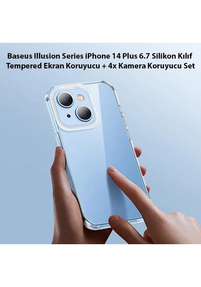 Baseus Illusion Series Apple iPhone Uyumlu 14 Plus 6.7 Silikon Kılıf + Tempered Ekran Koruyucu + 4x Kamera Koruyu- 5775