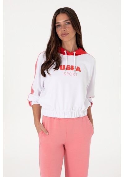 U.S. Polo Assn. Kadın Beyaz Kapüşonlu Sweatshırt 50300697-VR013