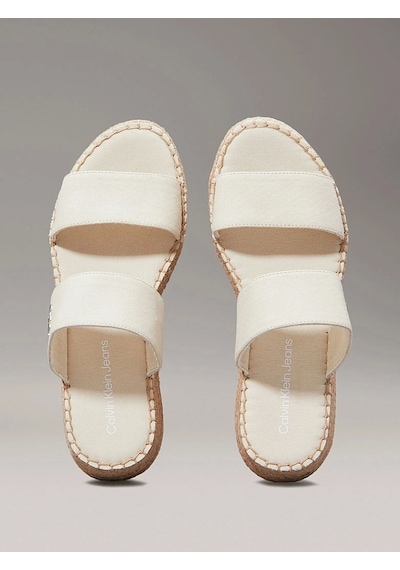 Calvin Klein Kadın Tuval Platform Espadril Sandalet Beyaz
