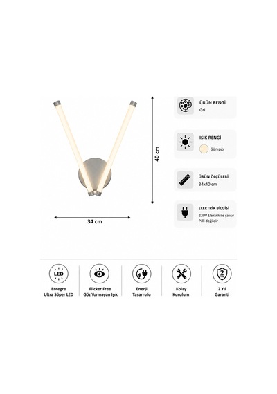 Vasko Modern Led Duvar Apliği Günışığı Gri
