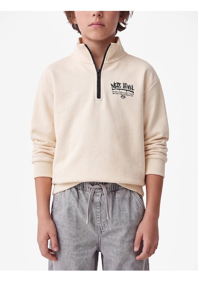 Koton Baskılı Fermuarlı Uzun Kollu Dik Yaka Sweatshirt Bej 7wkb10295tk Ekru