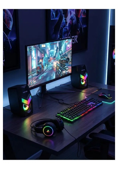 Rgb Işıklı Masaüstü Usb Hoparlör 6w Stereo Ses, 1000 Mah Şarjlı, Bilgisayar & Laptop Uyumlu