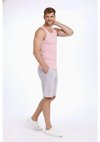 Novalisse Erkek Fitilli Atlet Sıfır Yaka Slim Fit Arka Baskılı Spor Atlet - Pembe Çoklu Renk