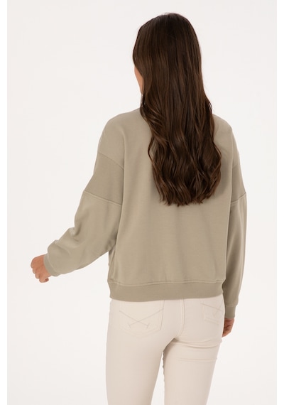 U.S. Polo Assn. Kadın Açık Haki Pamuklu Bisiklet Yaka Sweatshirt 50314170-VR183