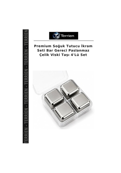 Premium Soğuk Tutucu İkram Seti Bar Gereci Paslanmaz Çelik Viski Taşı 4'lü Set