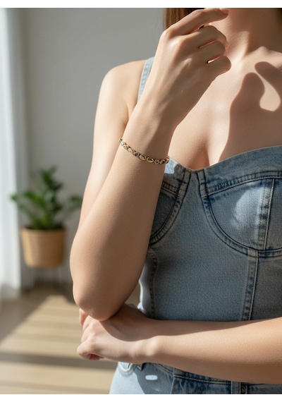 Valmont Accessories Kadın Gold Renk Pembe Taşlı Oval Detaylı Bileklik