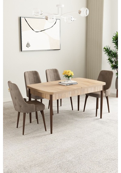 Clara Meşe Desen 80x132 Açılabilir Mdf Masa Yemek Odası Takımı,mutfak Takımı 4 Adet Sandalye Cappucino Clara Meşe Desen 80x132 Açılabilir Mdf Masa Yemek Odası Takımı,mutfak Takımı 4 Adet Sandalye Cappucino