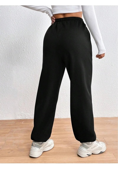 Cartoon & Graphic Drawstring Waist 4 Mevsim Eşofman Siyah