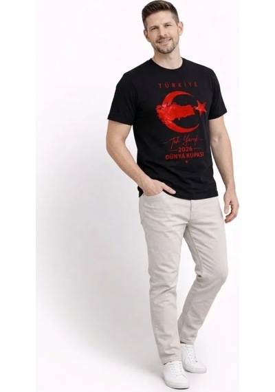 Veraura Lifestyle Erkek Türkiye Ay Yıldız Baskılı Taraftar Forma T-shirt - Siyah