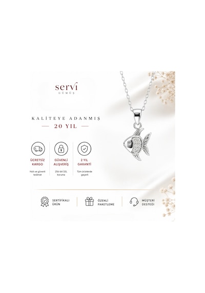Servi 925 Ayar Gümüş Zirkon Taşlı Balık Figürlü Kolye-418