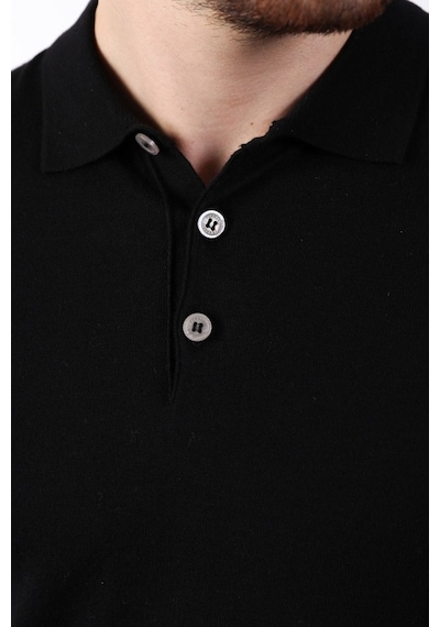 Ferraro Siyah Polo Yaka Düz Renk Erkek Pamuk Triko T-Shirt-Siyah