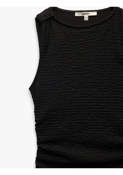 Koton Drapeli Bisiklet Yaka Uzun Kolsuz Slim Fit Kalem Elbise Siyah 5sak80031uk Siyah