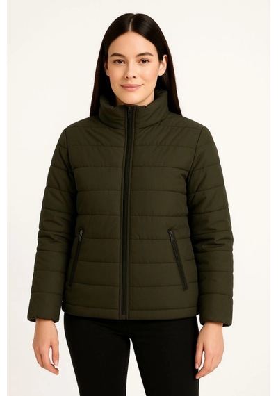 Modi Bomber Mont Ceket Su İtici Kumaş, Kapitone Astarlı, Fermuarlı, Kışlık - Haki