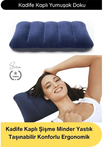 Yastık Kadife Kaplı Şişme Minder Yastık Taşınabilir Konforlu Ergonomik Kamp Seyahat Oturma Destekli Diğer