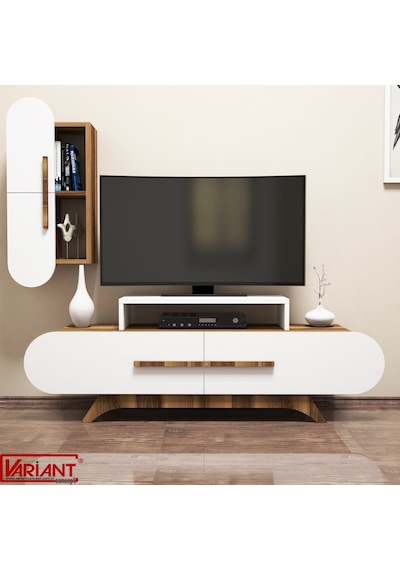 Variant Rose Duvar Raflı Tv Ünitesi Ceviz - Beyaz