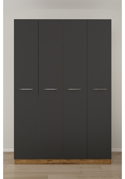 Aeka Ae-3190 Burç 4 Kapaklı Çok Bölmeli Askılı Raflı Ve Çekmeceli 210x140x53cm Gardırop Çam - Antrasit