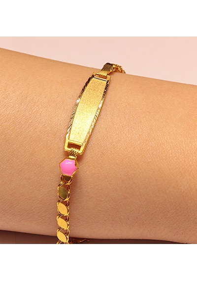 Altın Pembe Taşlı Pullu Model Bebek Künyesi Sarı Altın