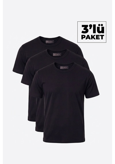 Tonny Black 3'lü Paket %100 Pamuk Siyah T-shirt Erkek Siyah T-shirt Tbtshrt110