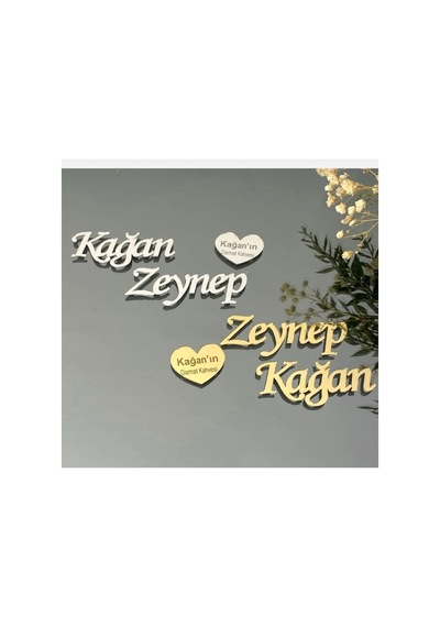 Pleksi İsim Çift Tek Damat Kahve Fincanı Kalp Lazer Kesim Altın Ve Gümüş Renk Altın - Gümüş