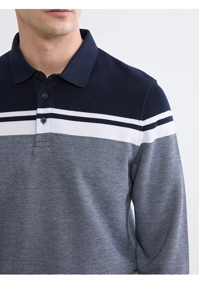 Lc Waikiki Lacivert Polo Yaka Renk Bloklu Erkek Sweatshirt