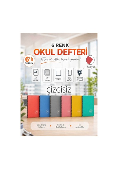 Contra Pp Kapak Spiralli 120 Yaprak A4 Çizgisiz 6 Adet Defter Çok Renkli