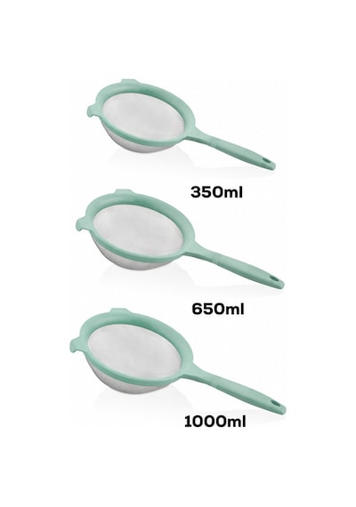 Porsima L-00948 3'lü İnce Gözenekli Tel Süzgeç Seti 350 Ml + 650 Ml + 1000 Ml Turkuaz / Su Yeşili