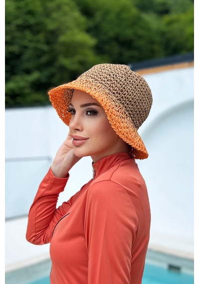 El Örgüsü Hasır Şapka Rş-102 Camel Turuncu Turuncu