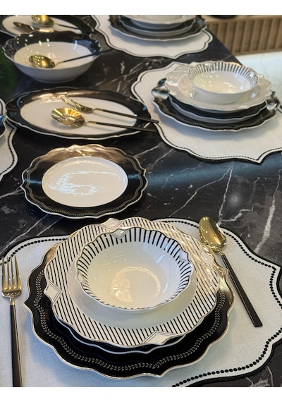 24 Parça 6 Kişilik Porselen Black Royal Porselen Yemek Takımı-4761 Siyah